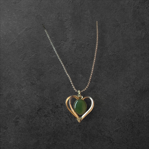 Heart Pendant Necklace with Jade Green Stone - Picture 2 of 3